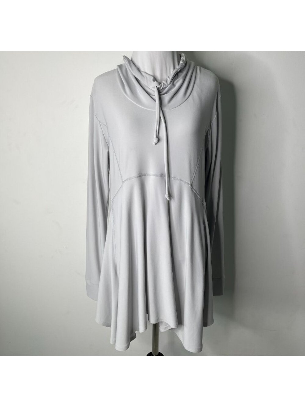 Sympli Energy Slouch Tunic Top Gray Size 10 Drawstring Cowl Neck A-Line Travel